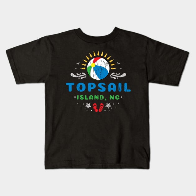Topsail Island, North Carolina Beach Ball Flip Flops Kids T-Shirt by Contentarama